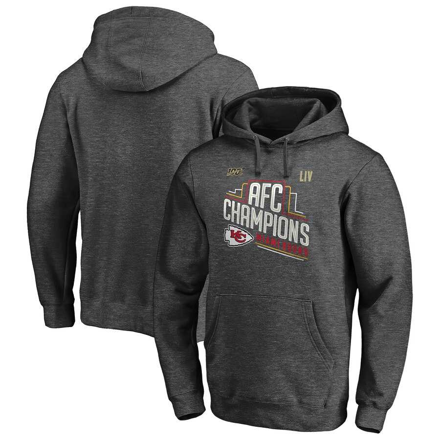 Kansas City Chiefs NFL Pro Line by Fanatics Branded 2019 AFC Champions Trophy Collection Locker Room Pullover Hoodie Heather Charcoal,We sell and wholesale Kansas City Chiefs NFL Pro Line by Fanatics Branded 2019 AFC Champions Trophy Collection Locker Room Pullover Hoodie Heather Charcoal on line form chian!